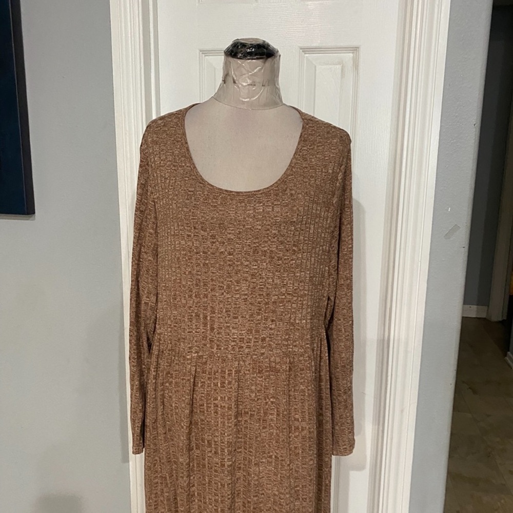 New Women 3XL Brown Long-sleeved Midi dress tiered babydoll sweater Dress - Picture 6 of 8